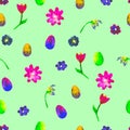 Floral seamless pattern.ÃÂ Hand painted daisies and tulips plum. Royalty Free Stock Photo